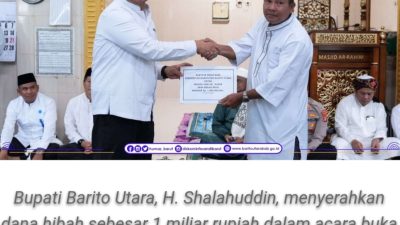Bupati Barito Utara Serahkan Hibah Rp1 Miliar untuk Masjid Jami Ar-Rahim Benao Hilir